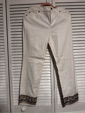 Women’s Cream Embroidered Hem Jeans